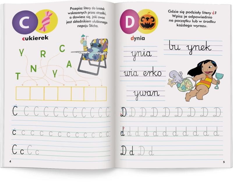 KSIĄŻECZKA DISNEY UCZY STICH. ĆWICZENIA Z NAKLEJKAMI. LITERY BANER