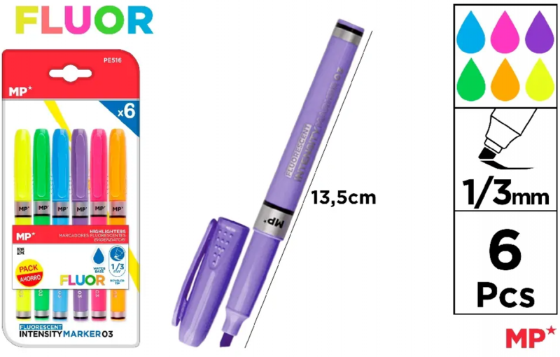 MARKER FLUORESCENCYJNY 6 KOLORÓW 1.0/3.0mm 6szt./blister MP