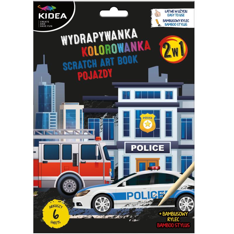 WYDRAPYWANKA Z KOLOROWANKĄ 2W1 (POJAZDY) KIDEA
