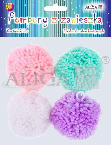 POMPONY Z ZAWIESZKĄ MIX KOL.6CM A4 POM-7082