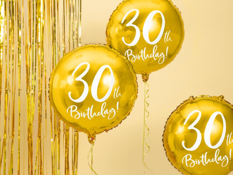 BALON FOLIOWY 30 URODZINY 45CM ZŁOTY