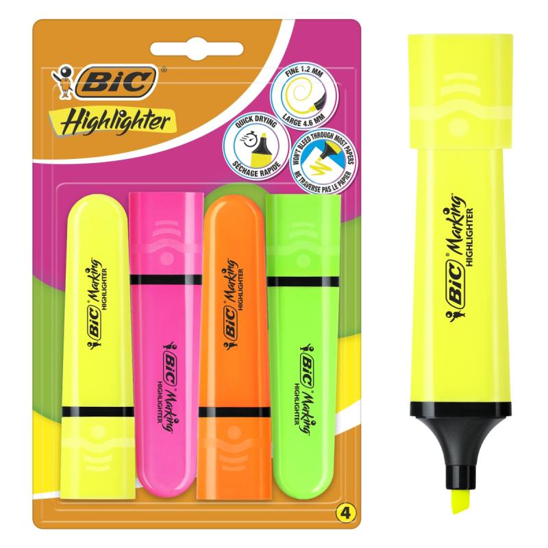 ZAKREŚLACZ BIC FLAT MIX NEON A4 BLISTER