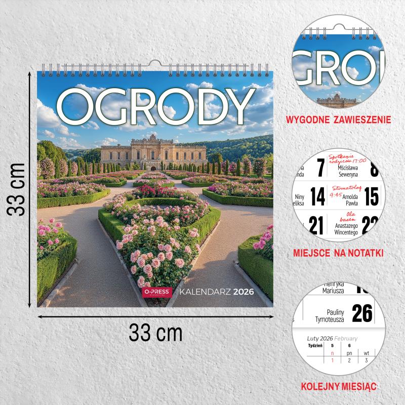 KALENDARZ ŚCIENNY 33X33 OGRODY AREX SPIRALA