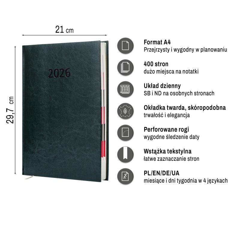 KALENDARZ KSIĄŻKOWY A4 DZIENNY AGENDA AREX