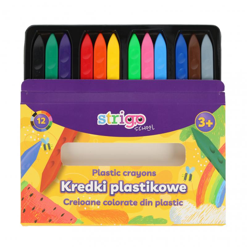 KREDKI 12 PLASTIKOWE TRÓJKĄTNE Z WGŁĘBIENIAMI STRIGO