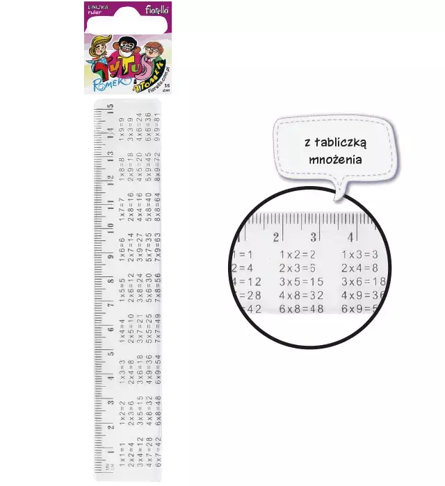 LINIJKA 15 TYTUS Z TABLICZKA MNOŻENIA PLASTIKOWA GR-15T FIORELLO