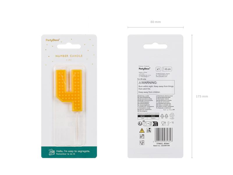 ŚWIECZKA CYFERKA 4 ŻÓŁTY 6CM