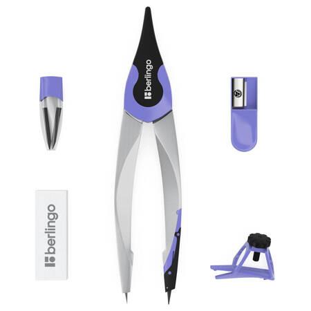 ZESTAW KREŚLARSKI BERLINGO Z CYRKLEM METALOWYM OPTIMUM 13,5CM 5 ELEMEMTÓW CYRKIEL GUMKA TEMPERÓWKA GRAFITY ADAPTER NA OŁÓWEK ETUI