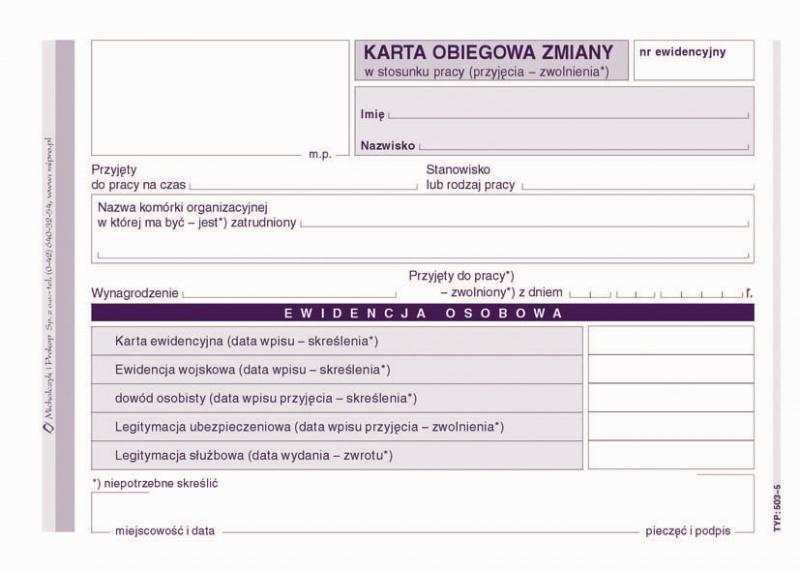 DRUK M KARTA OBIEGOWA KOB