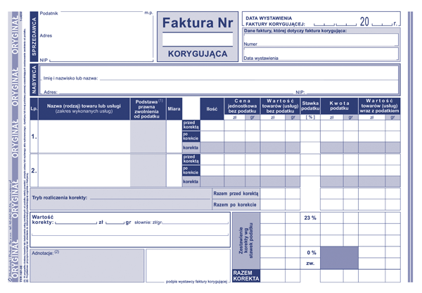 DRUK M FAKTURA VAT A5 KORYG.