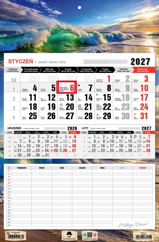 KALENDARZ JEDNODZIELNY KTJ-4 Z PLANEM ZAJĘĆ 2027