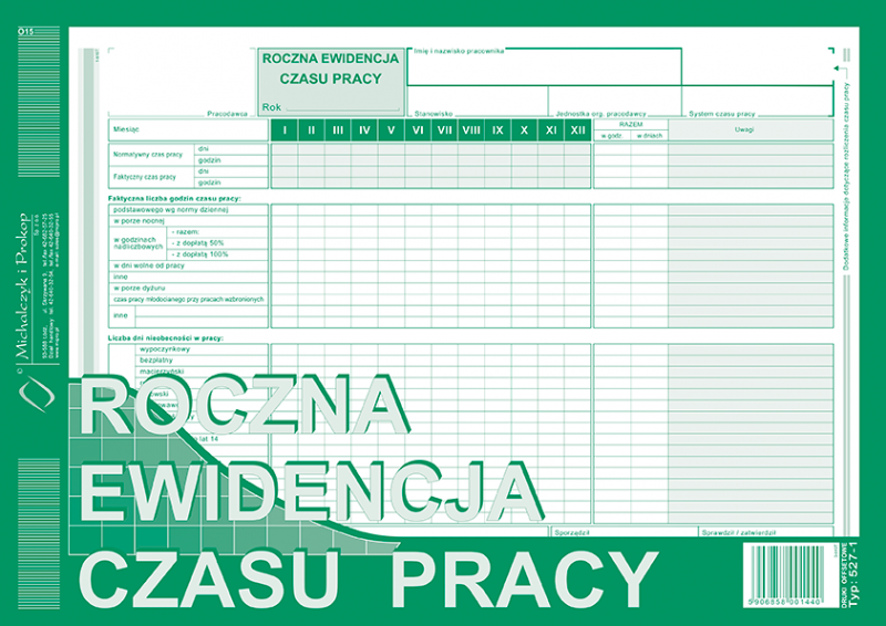 DRUK M ROCZNA EWID.CZASU PRACY