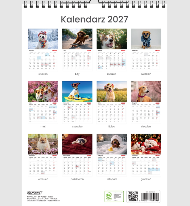 KALENDARZ ŚCIENNY HERLITZ NA SPIRALI MIX A4 12K 2027