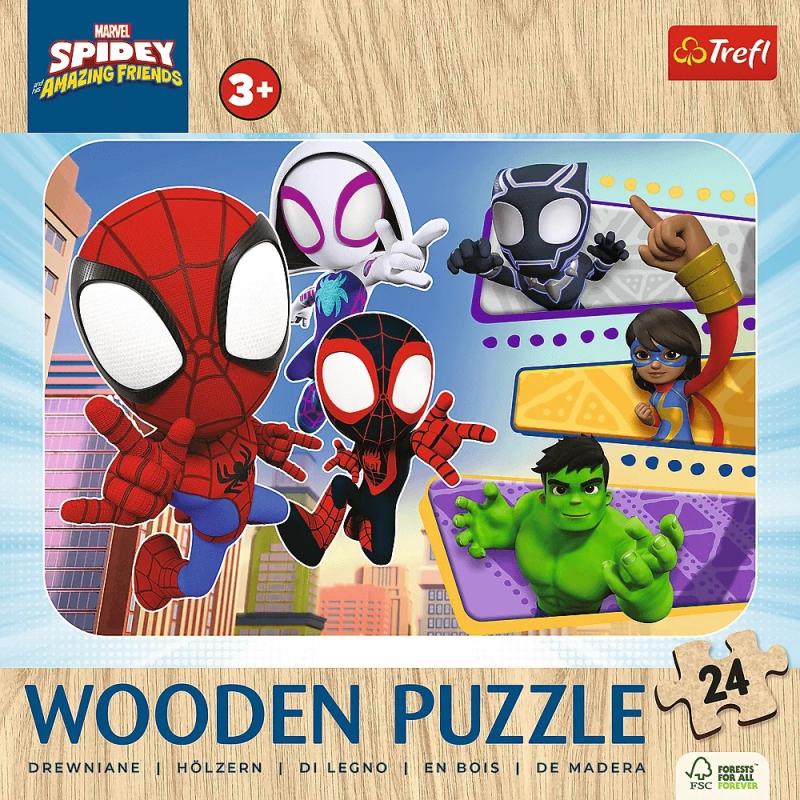 PUZZLE 24 TREFL DREWNO ODWAŻNY SPIDAY I PRZYJACIELE