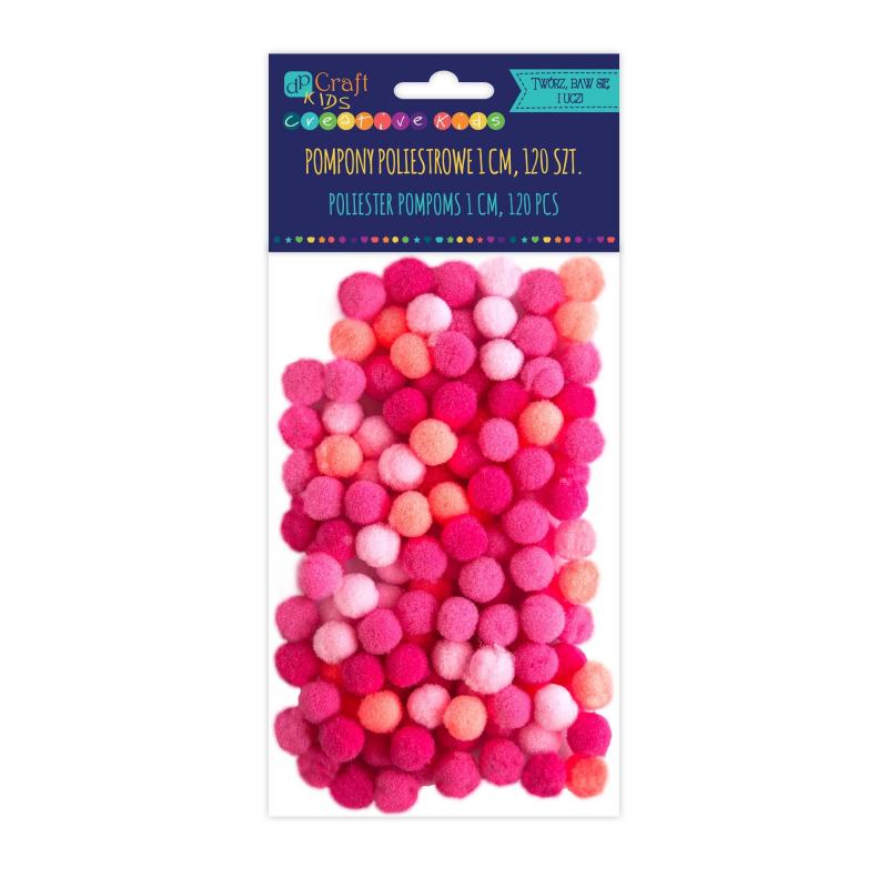 POMPONY POLIESTROWE 1CM MIX RÓŻOWY 120SZT