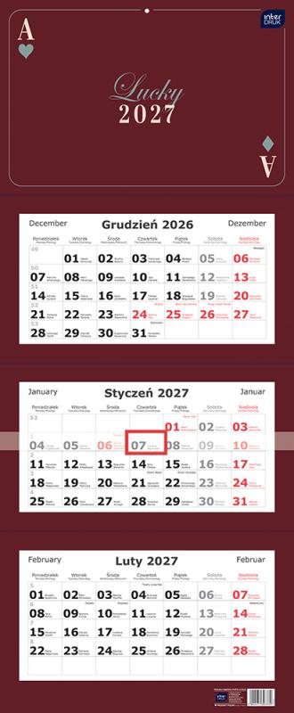 KALENDARZ ŚCIENNY TRÓJDZIELNY 82,5X34 KARTY 2027