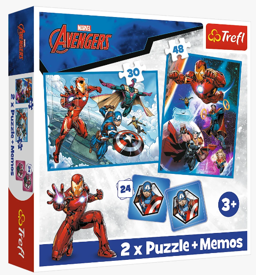 PUZZLE 2W1+MEMOS BOHATEROWIE W AKCJI AVENGERS