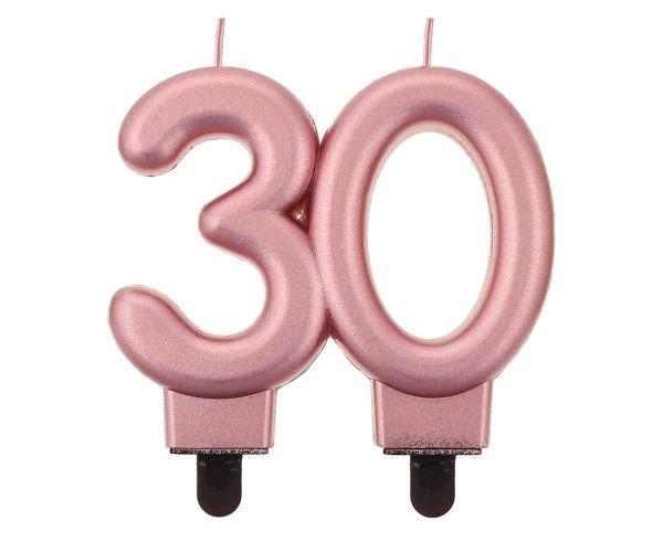 ŚWIECZKA B&C CYFERKA 30 METALIK RÓŻOWO ZŁOTA 8CM