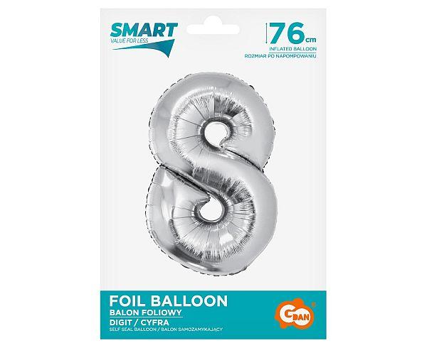 BALON FOLIOWY SMART CYFRA 8 SREBRNA 76CM