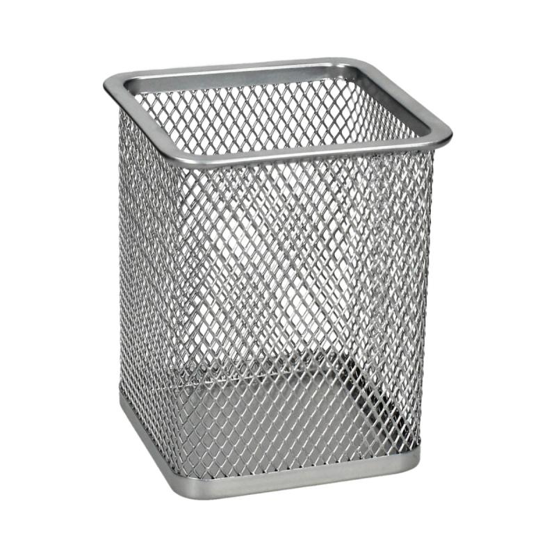 POJEMNIK NA BIURKO METALOWY KWADRATOWY SREBRNY/CZARNY