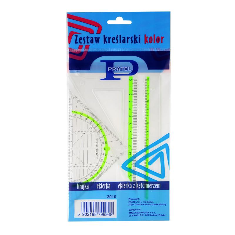 ZESTAW KREŚLARSKI PRATEL KOLOR Z LINIJKĄ 16cm ETUI