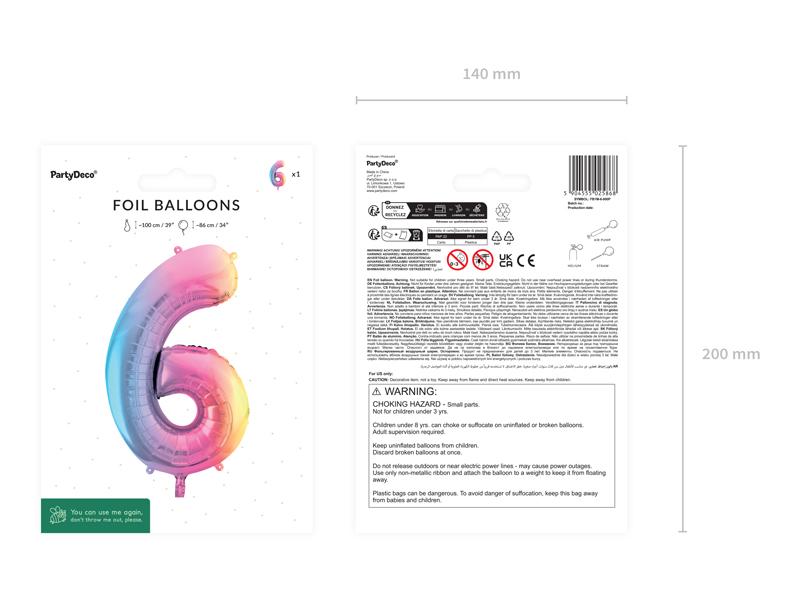 BALON FOLIOWY 6 86CM PASTELOWY TĘCZOWY