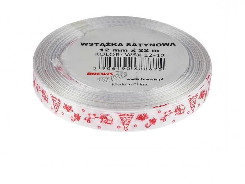 WSTĄŻKA SATYNOWA 12MM BN BIAŁA/SANIE BREWIS #ŚWIĘTA