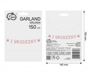 GIRLANDA PAPIEROWA 1 URODZINY RÓŻOWA 1,5M