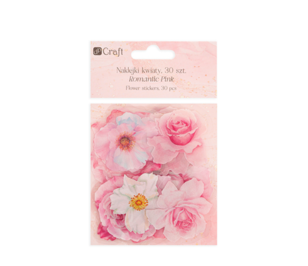 NAKLEJKI PET KWIATY 30SZT ROMANTIC PINK