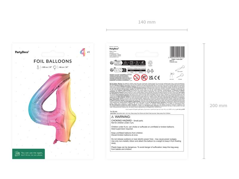 BALON FOLIOWY 4 86CM PASTELOWY TĘCZOWY