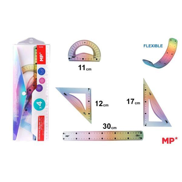 ZESTAW GEOMETRYCZNY 4 CZĘŚCIOWY MP TĘCZOWE KOLORY