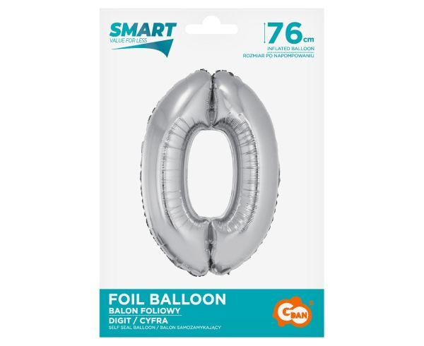 BALON FOLIOWY SMART CYFRA 0 SREBRNA 76CM