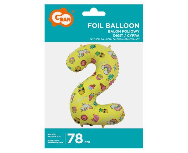 BALON FOLIOWY '2' OBRAZKI 78CM