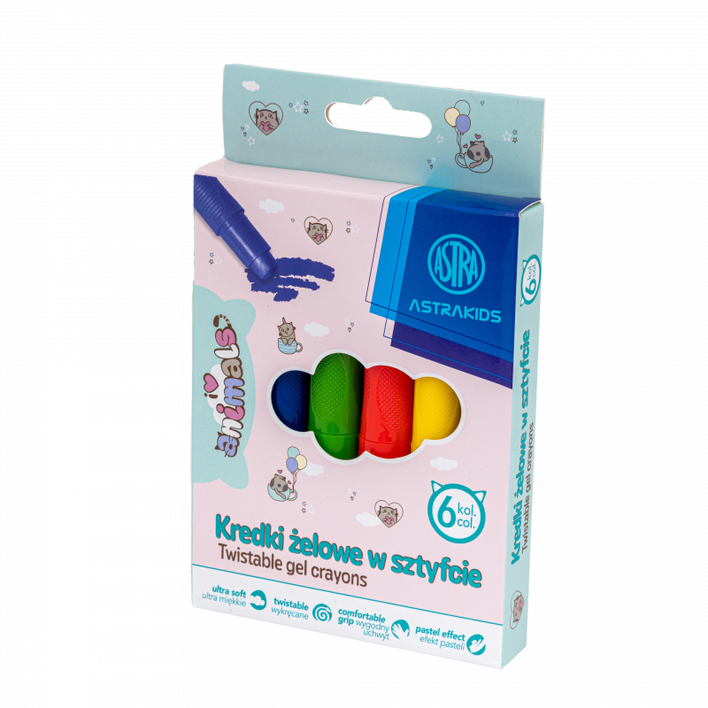 KREDKI 6 KOL.ŻELOWE W SZTYFCIE ASTRAKIDS ANIMALS