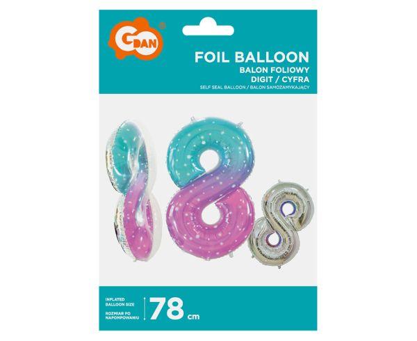 BALON FOLIOWY CYFRA 8 KOSMOS 78CM