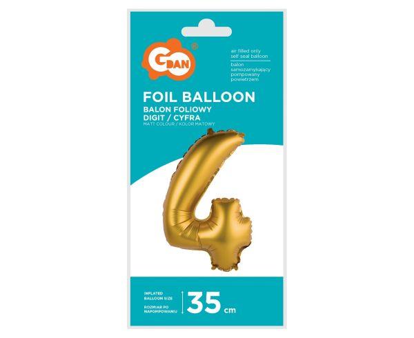 BALON FOLIOWY CYFRA 4 ZOTO MAT 35CM