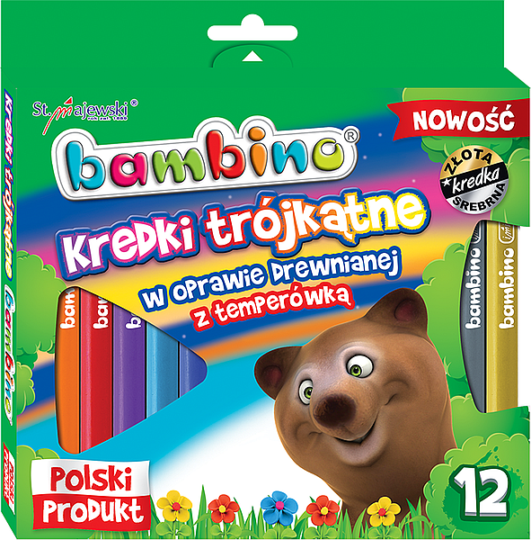 KREDKI BAMBINO 12 DREWNO TRÓJKĄTNE Z TEMP