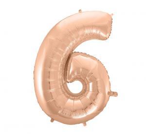BALON FOLIOWY B&C CYFRA 6 RÓŻOWO-ZŁOTA 92CM