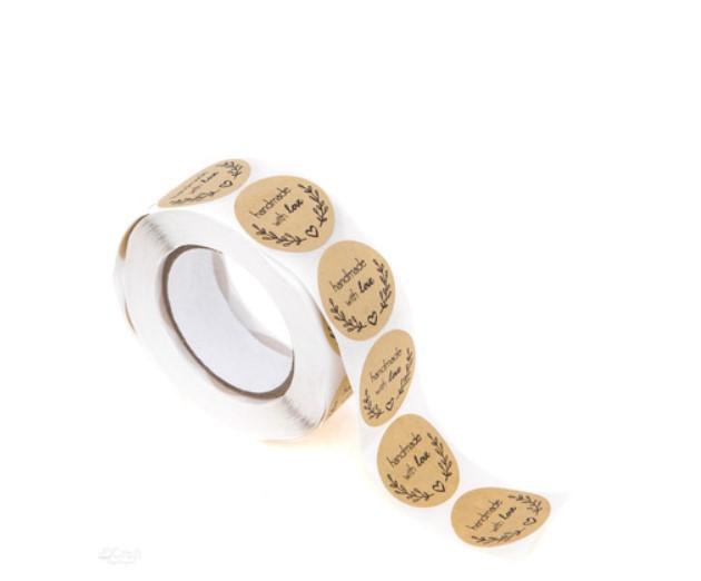 NAKLEJKI NA ROLCE HANDMADE WITH LOVE KRAFT 500SZT