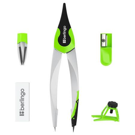 ZESTAW KREŚLARSKI BERLINGO Z CYRKLEM METALOWYM OPTIMUM 13,5CM 5 ELEMEMTÓW CYRKIEL GUMKA TEMPERÓWKA GRAFITY ADAPTER NA OŁÓWEK ETUI