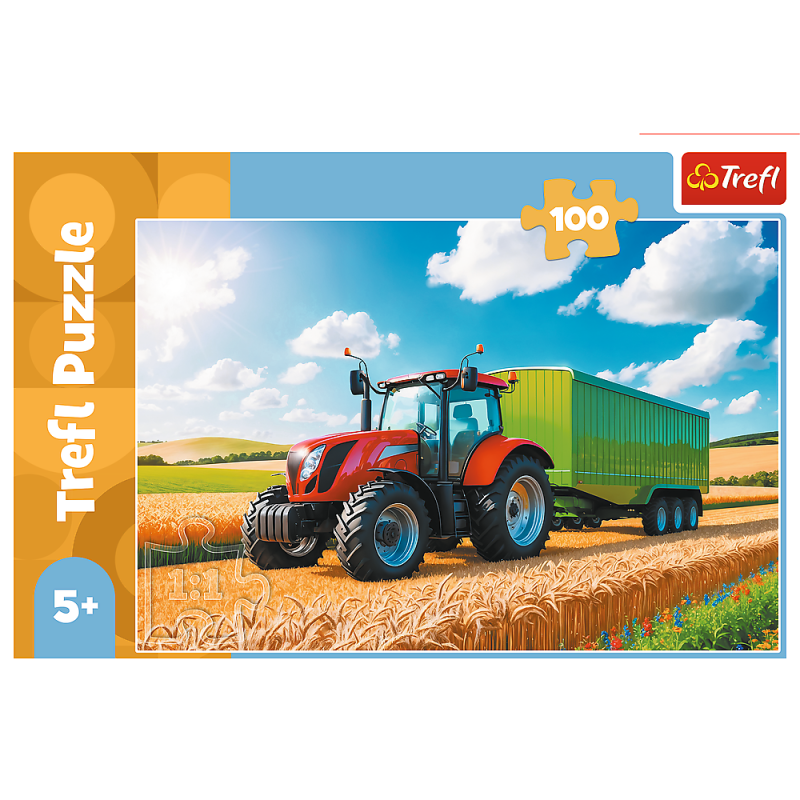 PUZZLE 100 TREFL MASZYNY ROLNICZE TRAKTOR Z PRZYCZEPĄ