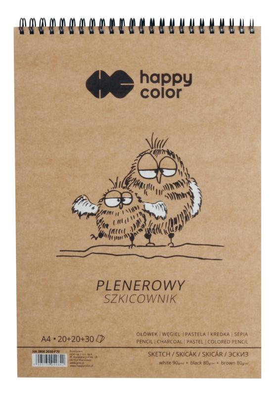 SZKICOWNIK NA SPIRALI PLENEROWY A4/50 3 kolory, 80/90g, Happy Color