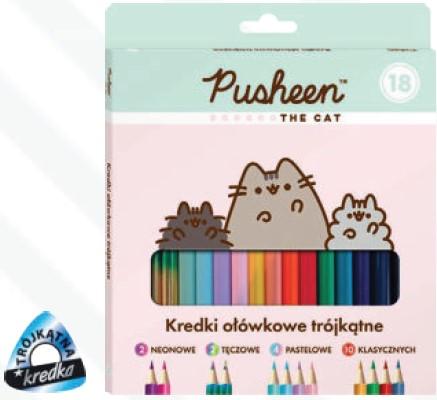 KREDKI 18 OŁÓWKOWE 18CM PUSHEEN 10 STANDARD + 2 NEON + 2 TĘCZA