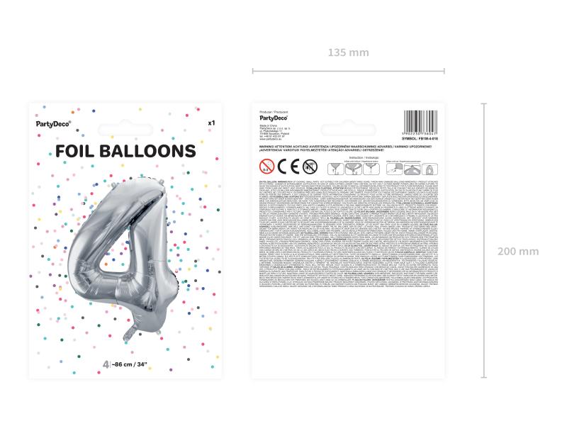 BALON FOLIOWY 4 86CM SREBRNY