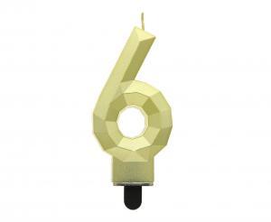 ŚWIECZKA CYFERKA 6 DIAMENT METALIK ZŁOTY 7.6CM