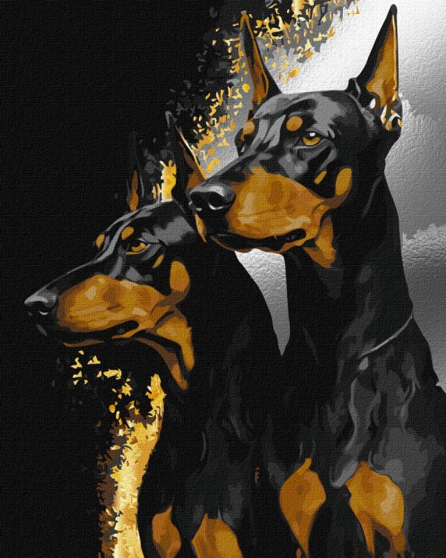 ZESTAW DO MALOWANIA PO NUMERACH WIERNE DOBERMANY Z FARBAMI METALICZNYMI EXTRA 40X50CM