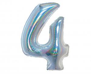 BALON FOLIOWY B&C CYFRA 4 HOLOGRAFICZNA SREBRNA 76CM