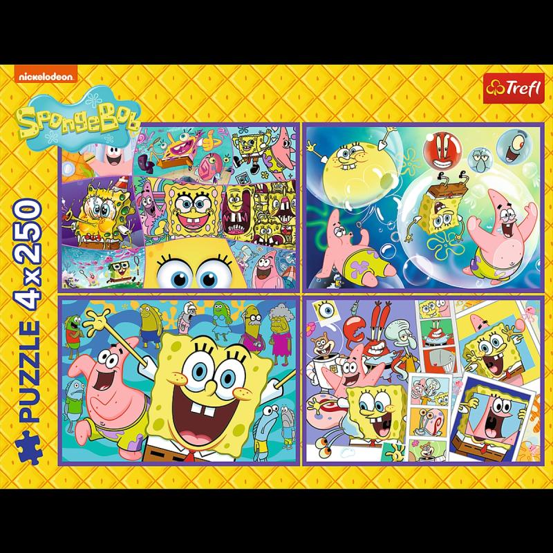 PUZZLE 4X250 TREFL SZALONY ŚWIAT SPONGE BOBA
