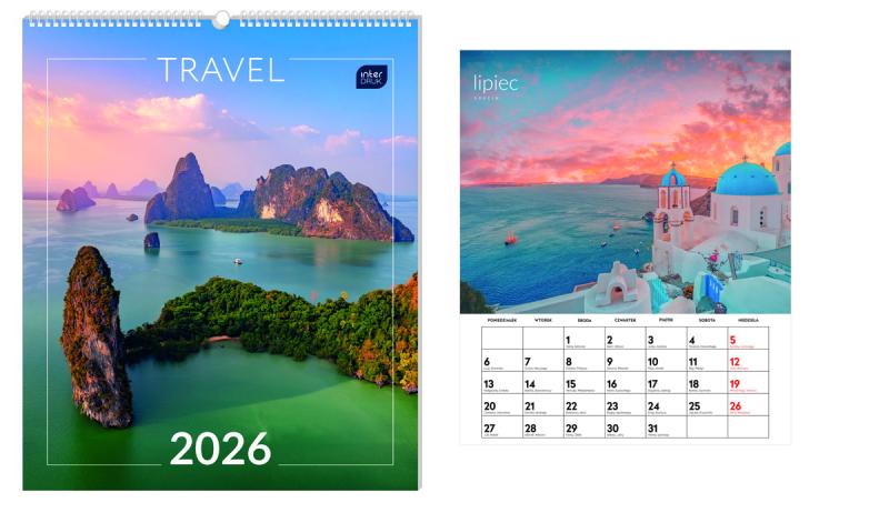 KALENDARZ ŚCIENNY PLANSZOWY 33,5X40CM TRAVEL 2026