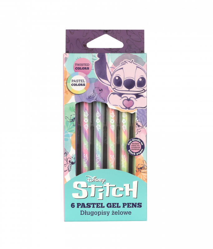 DŁUGOPISY ŻELOWE 6 SZT / TWIST / - STITCH PASTEL, DISNEY FASHION